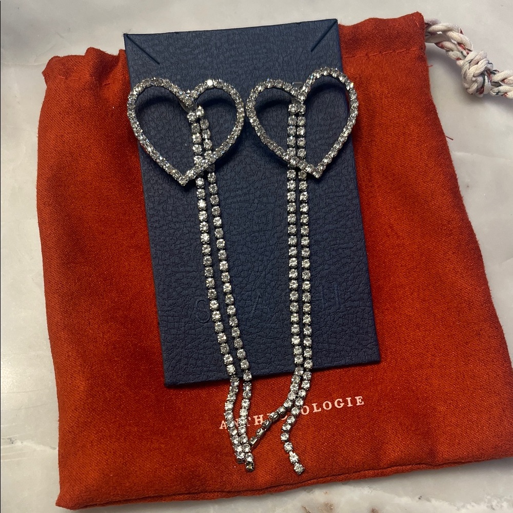 Anthropologie Silver Heart Dangle Earrings